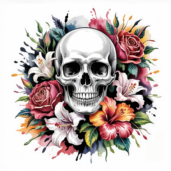 Floral Skull Sublimation Clipart Vol. 5 | High-Resolution PNG & JPEG | Gothic Floral Art for Digital Print